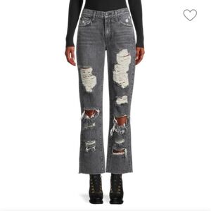 Alice + Olivia Genevive Extreme Distressed Girlfriend Jeans in Past Midnight